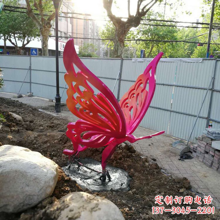 常州红色不锈钢蝴蝶园林动物摆件