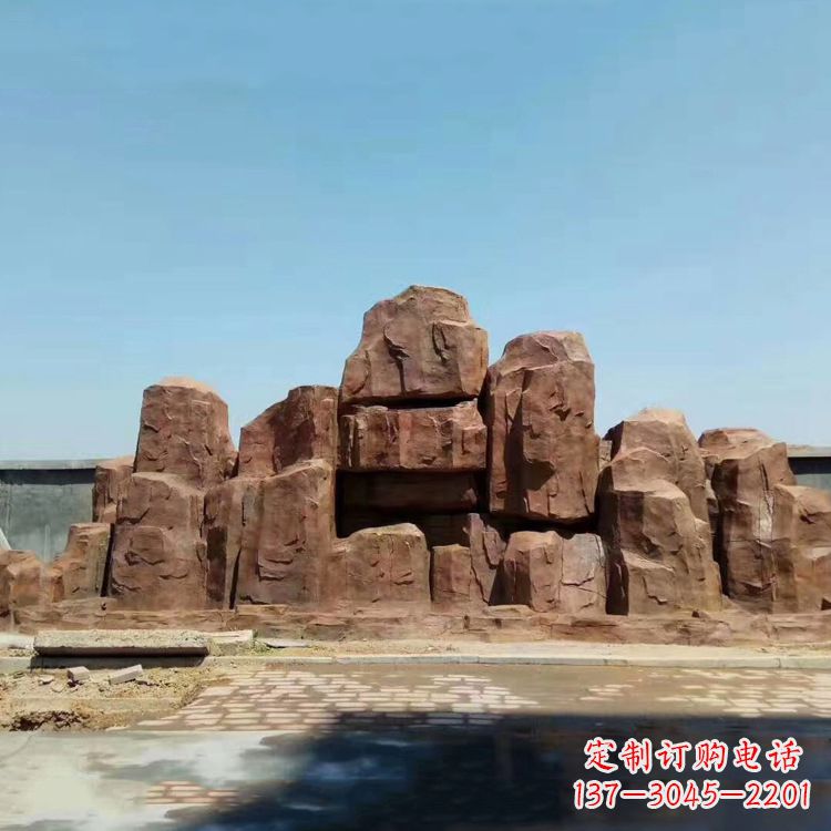 常州假山雕塑,红色塑石精美制作