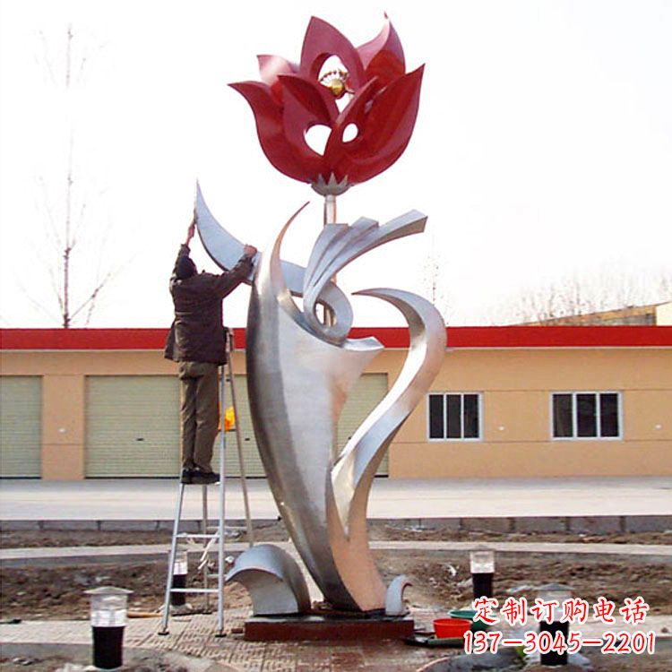 常州户外大型不锈钢雕塑玫瑰花