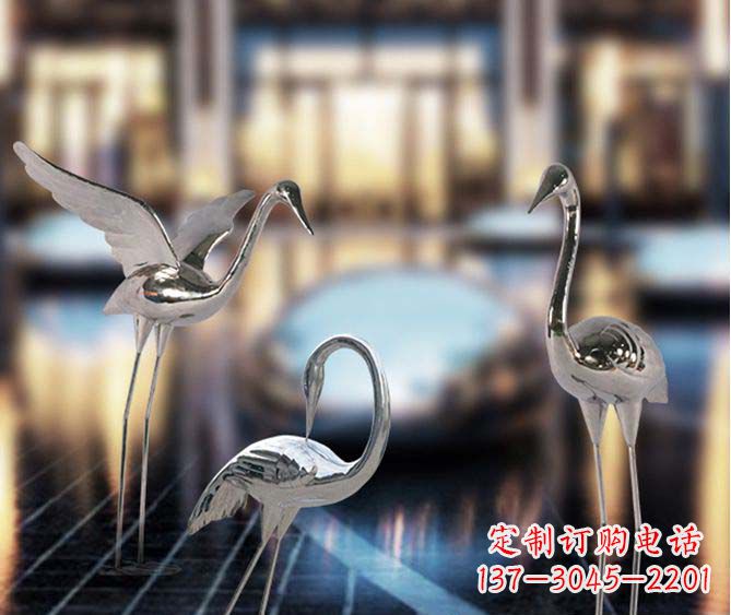 常州精致镜面不锈钢仙鹤雕塑