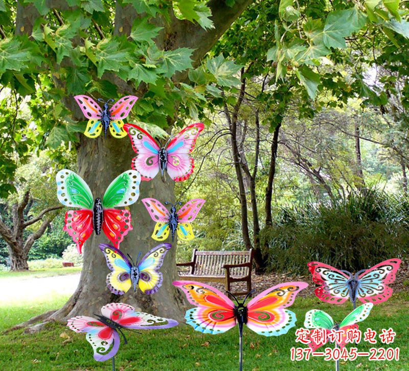 常州户外园林铁艺蝴蝶插挂件，小区花园仿真昆虫雕塑摆件