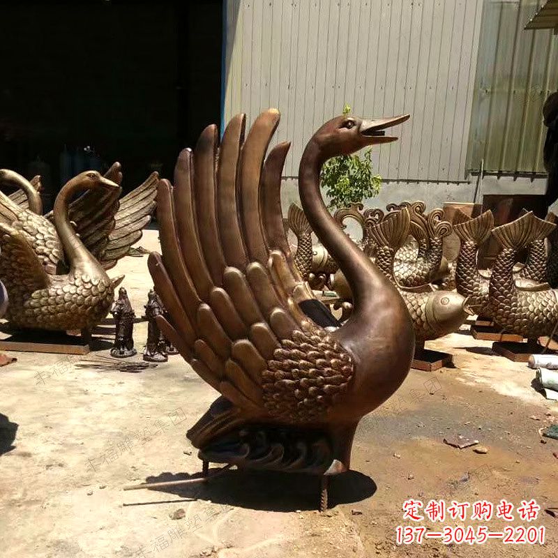 常州黄铜天鹅雕塑-纯铜铸造喷水天鹅喷泉雕塑