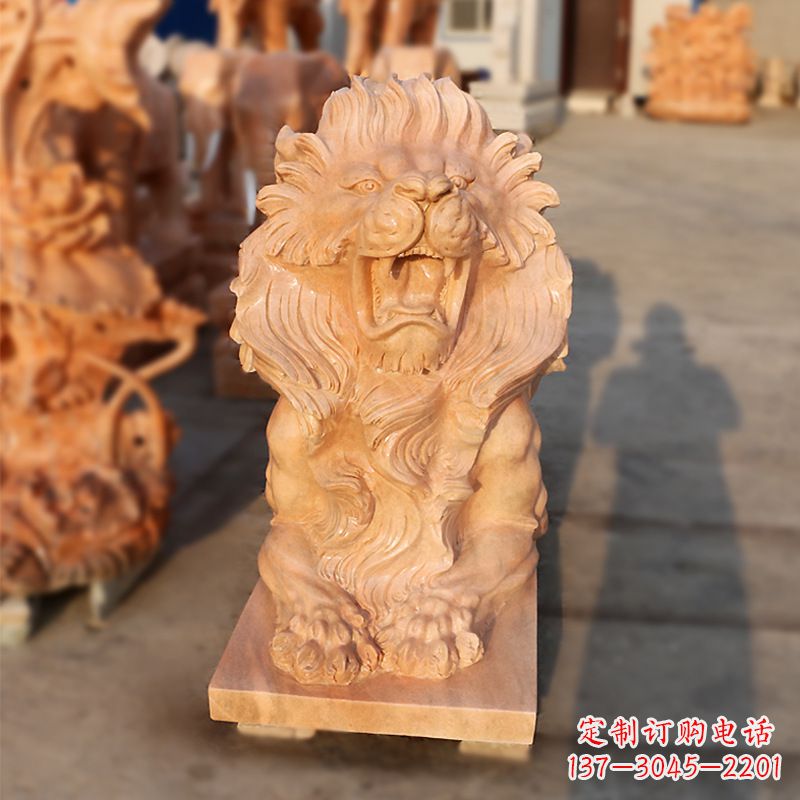 常州象征力量的汇丰狮子红石雕