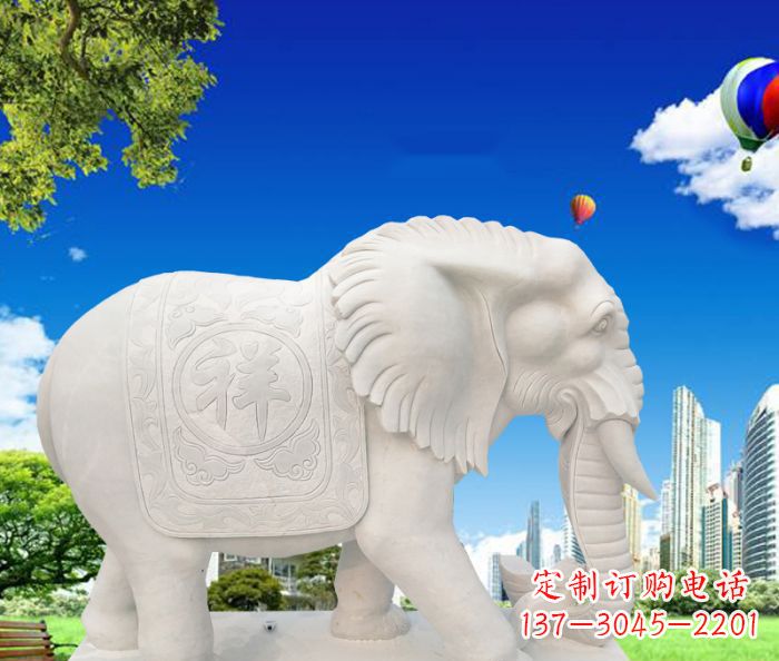 常州吉祥如意鼻卷如意的大象石雕