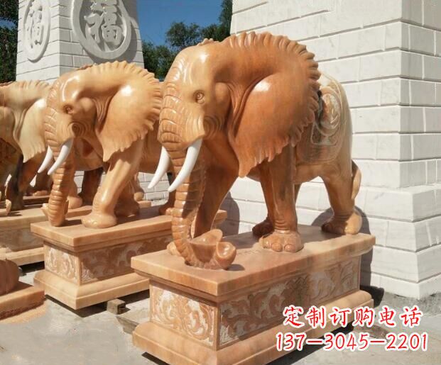 常州吉祥如意大象晚霞红门口石雕 (3)