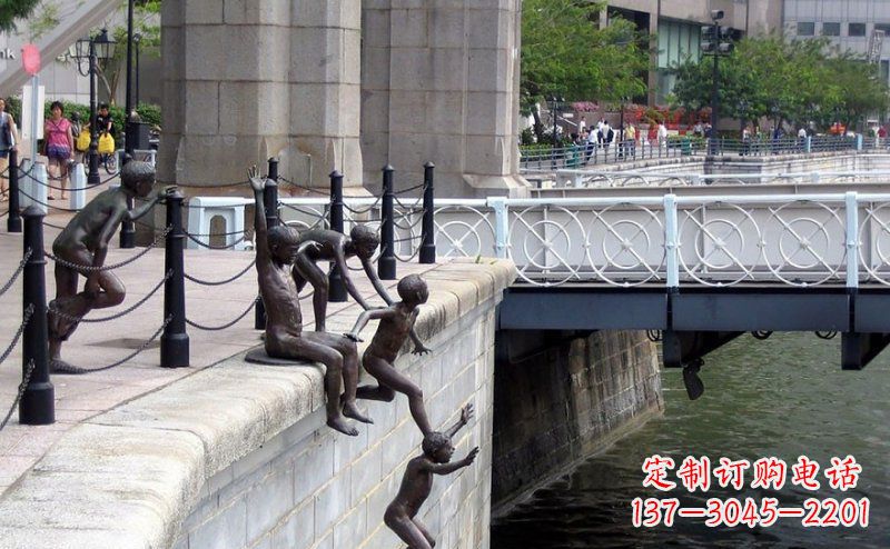 常州街边跳水的小孩小品铜雕