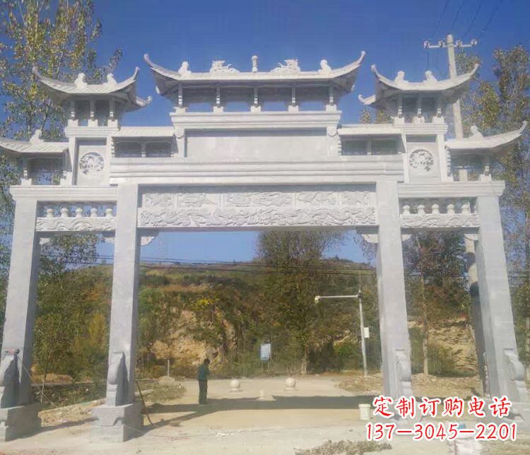 常州景区三门仿古石牌坊石雕