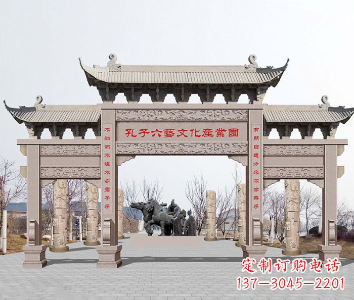常州景区三门石雕牌坊-高质美观可靠的雕塑装置