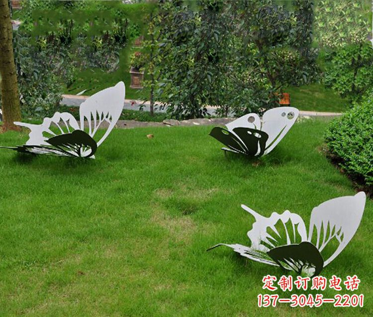 常州镜面不锈钢蝴蝶公园草坪动物雕塑摆件