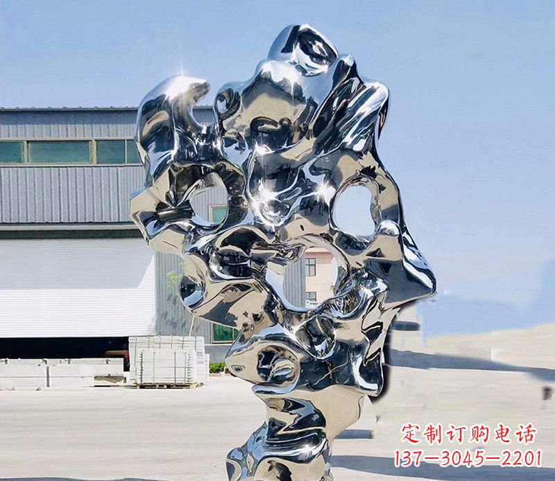 常州太湖石雕塑,完美结合不锈钢镜面