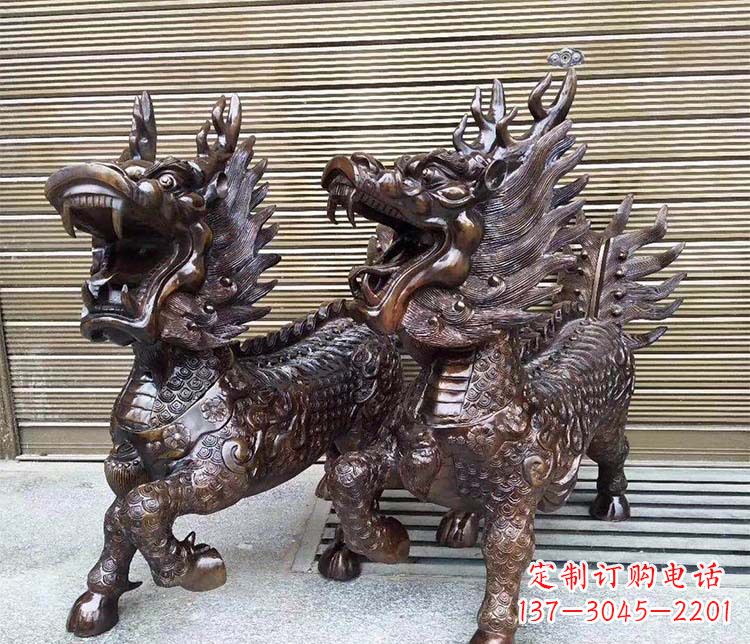 常州中领雕塑:专业定制酒店门口招财麒麟铜雕