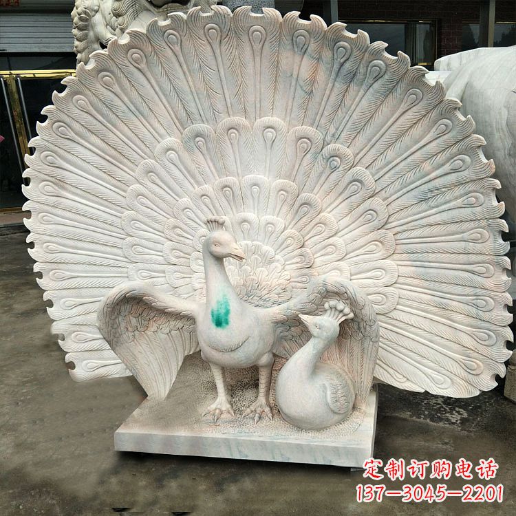 常州汉白玉孔雀雕塑,传统工艺精致塑造