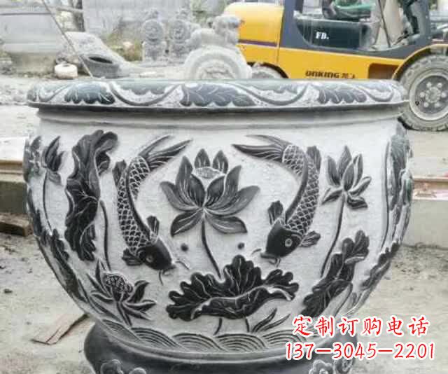 常州鲤鱼石浮雕水缸,清新雅致