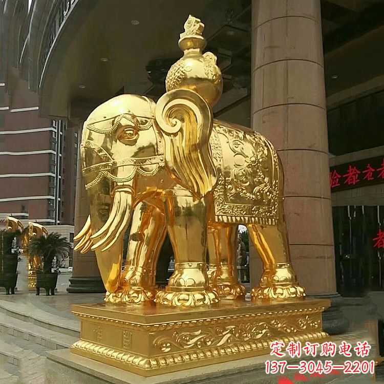 常州鎏金大门大象铜雕-宾馆商场看门招财吉祥动物雕塑