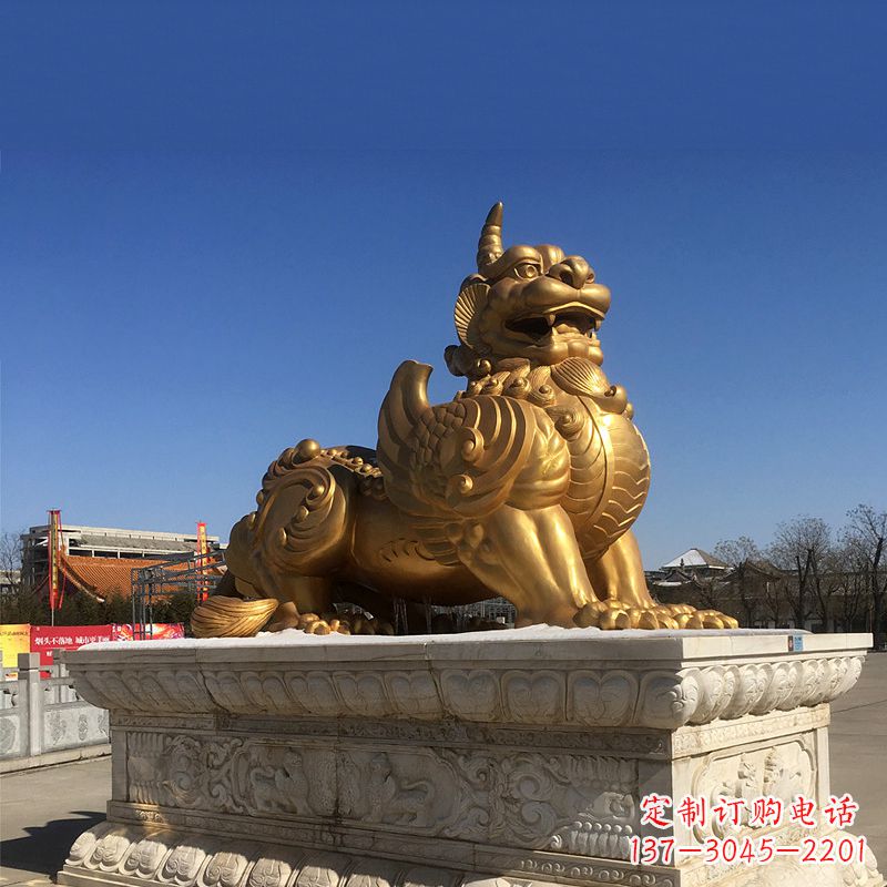 常州鎏金铜獬豸雕塑-给您的园林更多灵魂