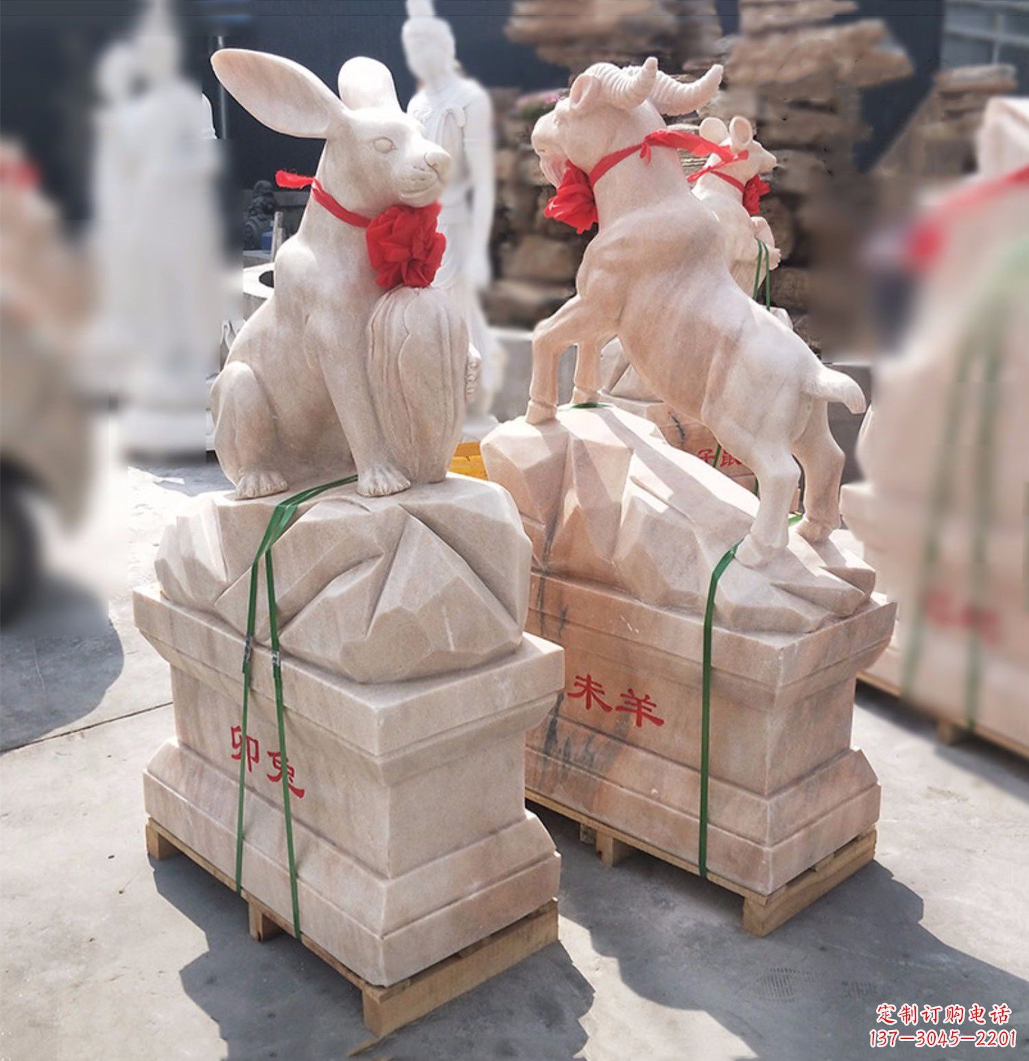 常州卯兔·晚霞红12生肖石雕兔雕塑