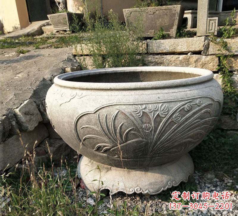 常州中领雕塑梅兰竹菊浮雕石水缸