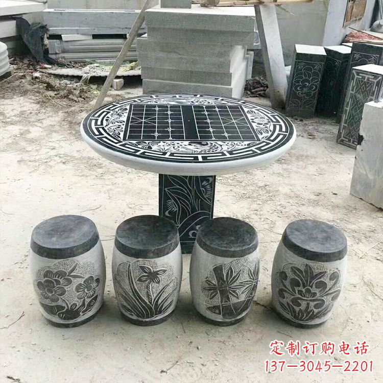 常州精美梅兰竹菊形石桌凳,无与伦比的艺术美感