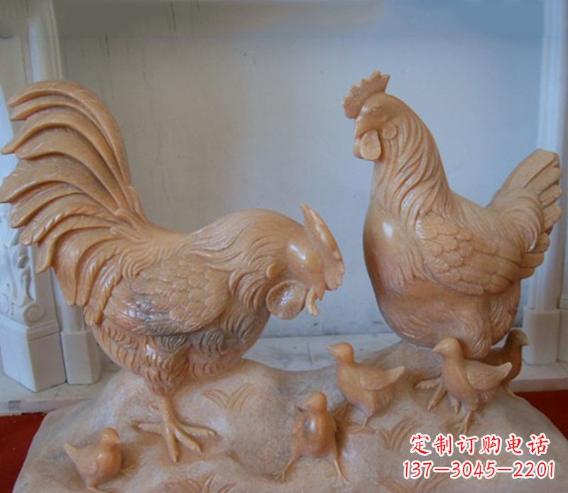 常州中领雕塑--精致石雕母子鸡动物雕塑
