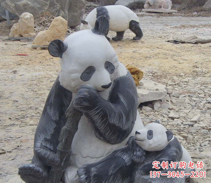 常州母子熊猫石雕仿真动物雕塑