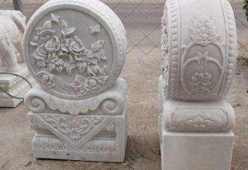 常州汉白玉牡丹花门墩雕塑