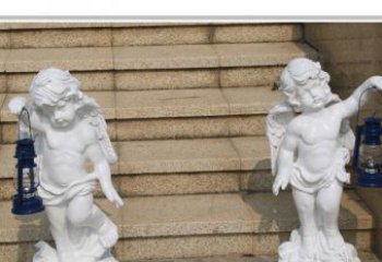 常州领雕塑-汉白玉小天使公园西方人物路灯石雕