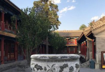 常州连年有鱼石浮雕圆形荷花水缸