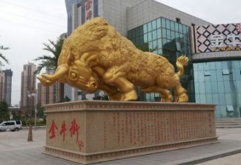 常州鎏金开荒牛铜雕像，城市街道景观动物雕塑