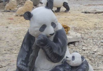 常州母子熊猫石雕仿真动物雕塑