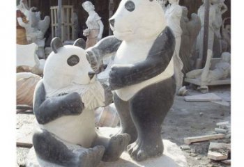 常州母子熊猫石雕，传达真挚的亲情