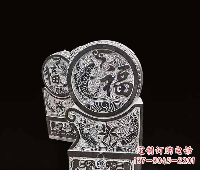 常州年年有余雕塑-门墩仿古抱鼓石