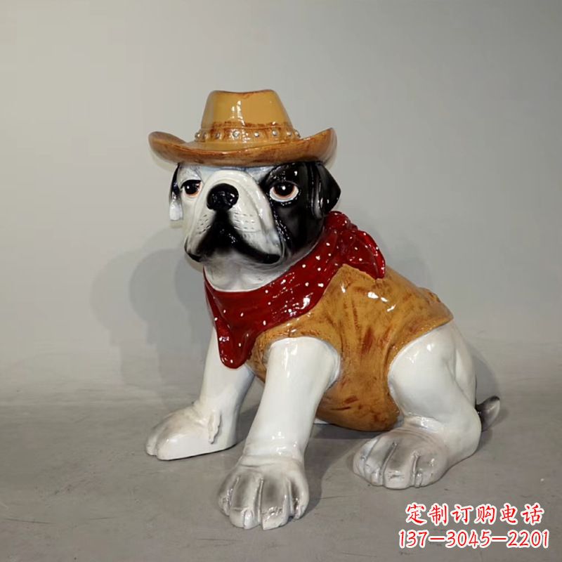 常州任性可爱的牛仔造型斗牛犬雕塑