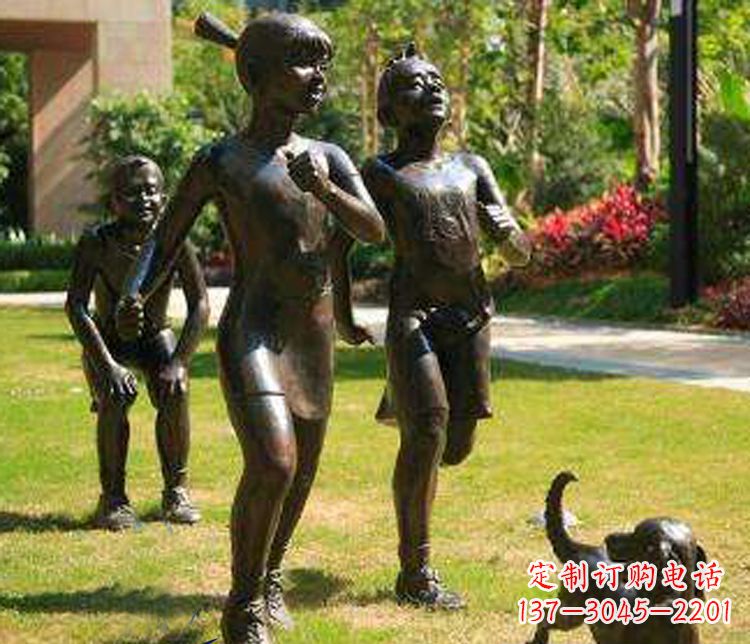 常州宁夏中领雕塑推出的儿童铜雕跑步遛狗,一款…