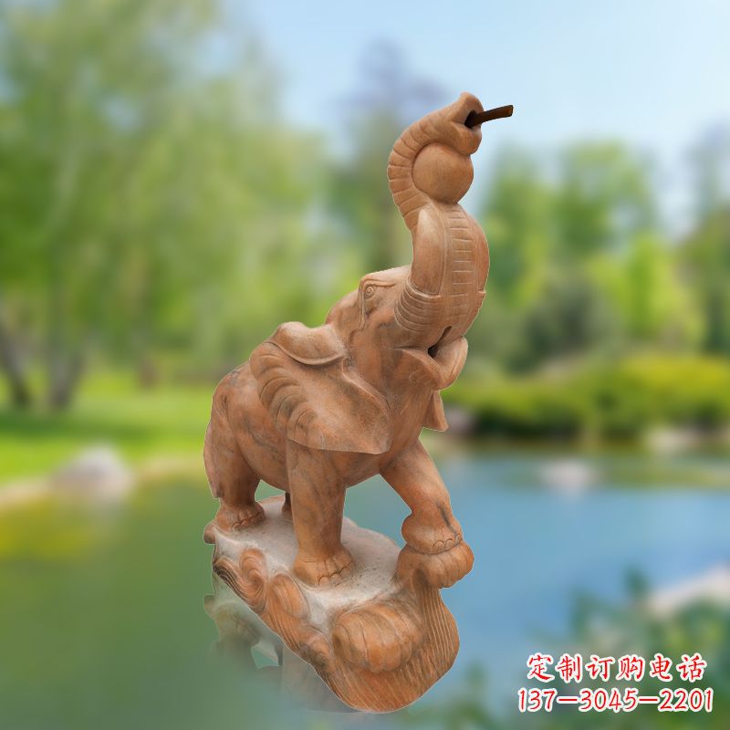 常州喷水小象晚霞红石雕