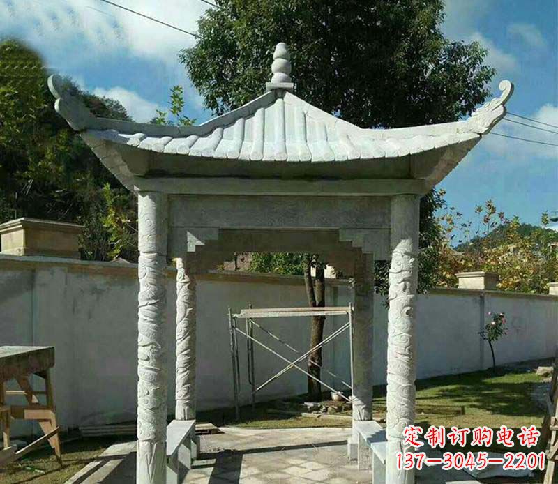 常州精美绝伦的青石单层四角凉亭雕塑