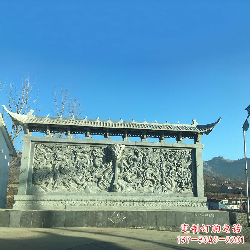 常州青石雕影壁墙-城市广场九龙壁照壁