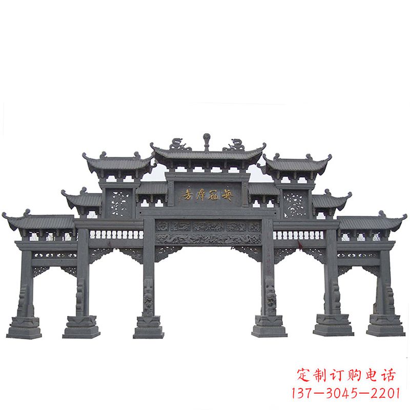 常州青石仿古五门石雕牌楼