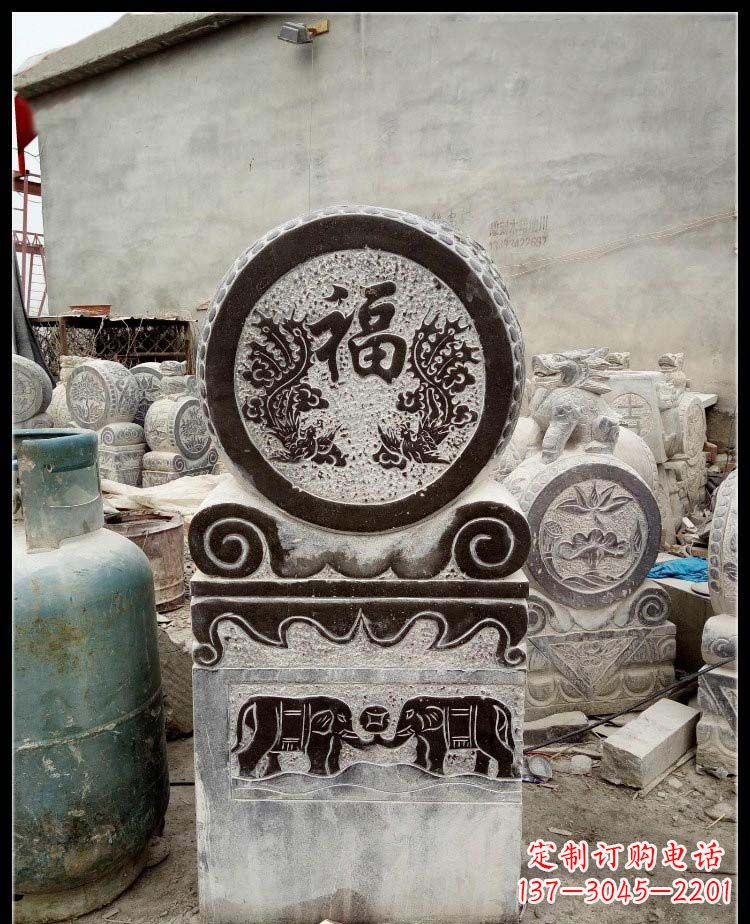 常州青石凤凰浮雕抱鼓石,精致历久弥新