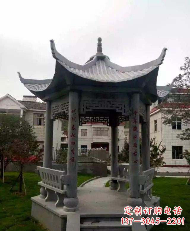常州精美绝伦青石六角凉亭雕塑