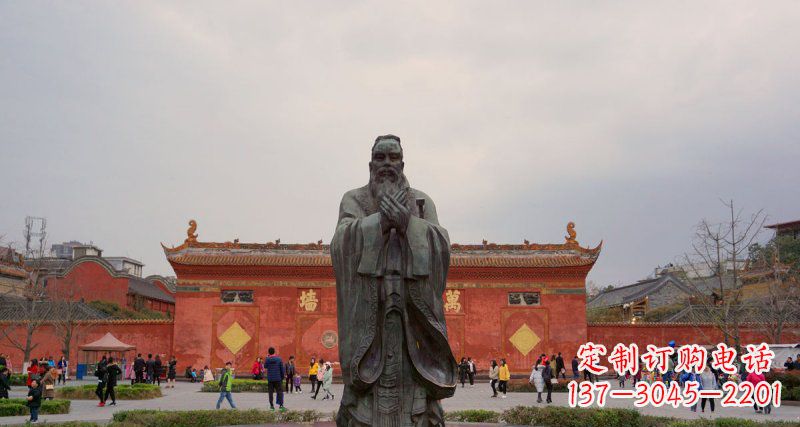 常州传统文化艺术品,青铜孔子行教人物雕塑