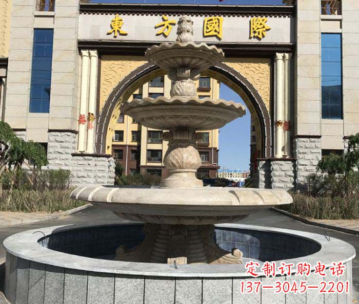 常州三层欧式喷泉石雕,为小区增添质感