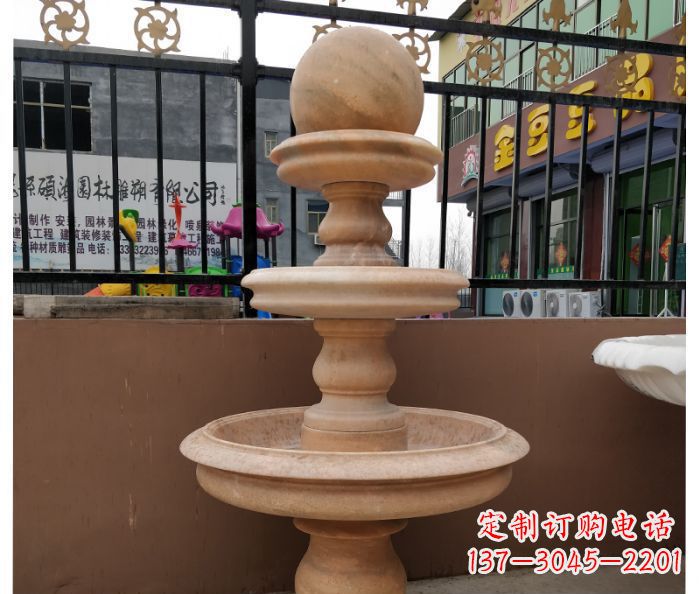 常州风水球石雕,晚霞红别墅装饰精品