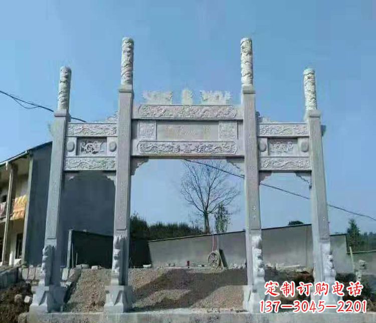 常州三门仿古牌坊石雕,精致雕刻典雅之美