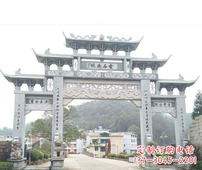 常州三门五楼石牌坊石雕——精美精致的多层次雕刻