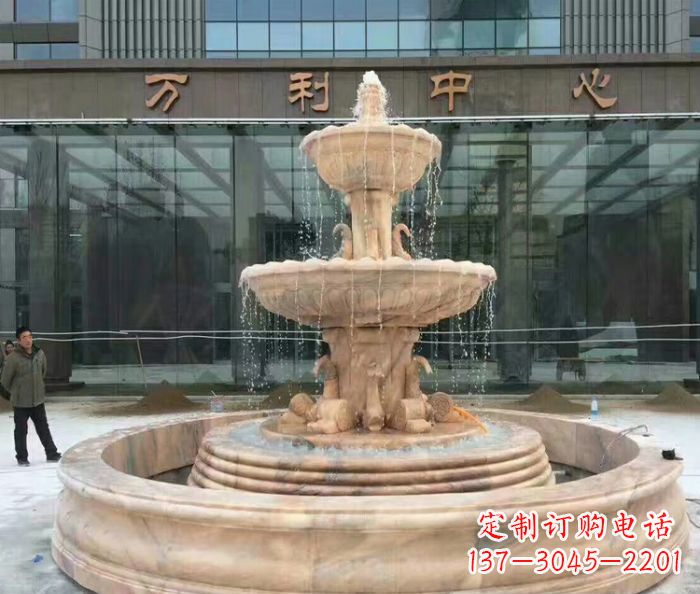 常州商场门口晚霞红三层欧式喷泉石雕