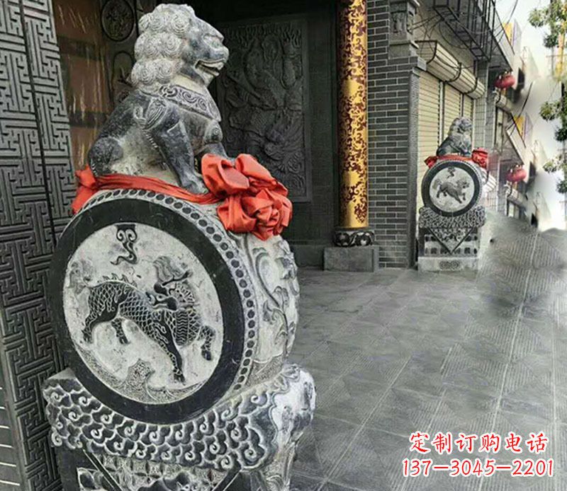 常州狮子抱鼓石仿古石门墩石雕