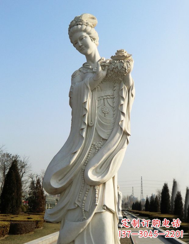 常州古典美女雕塑——十二花神之四月牡丹杨玉环汉白玉