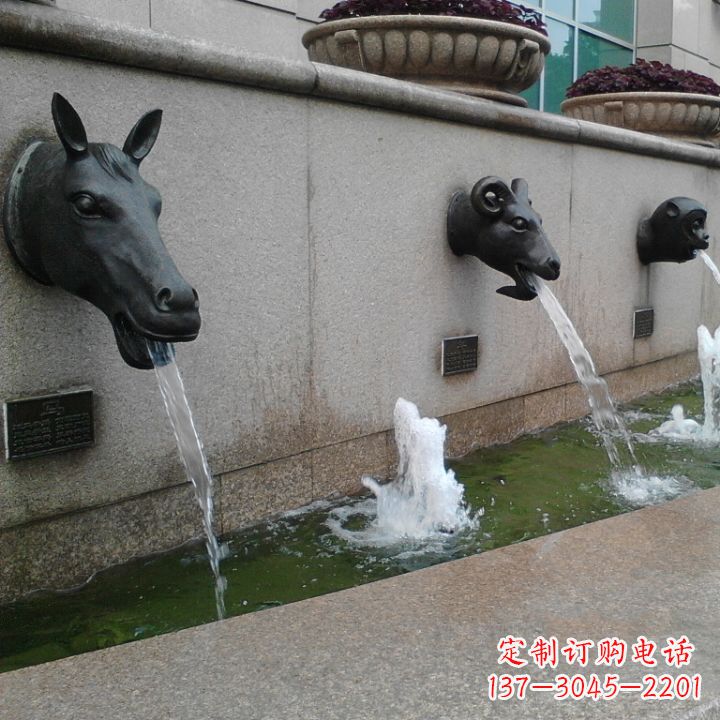 常州十二生肖兽首流水水景铜雕