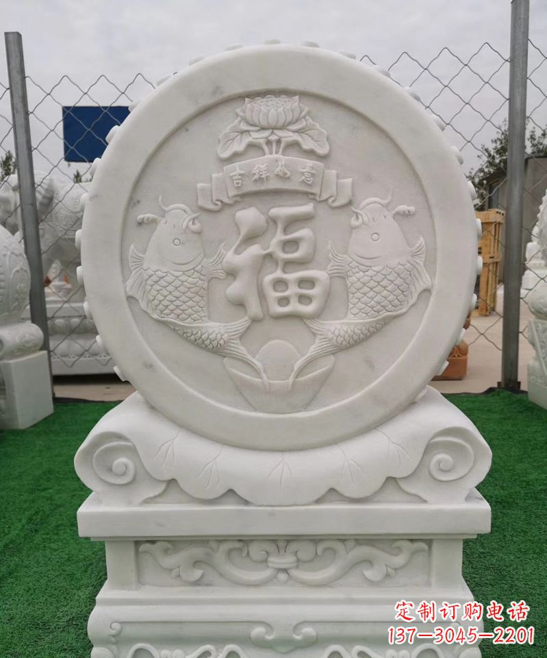 常州装饰福字图案的雕塑石门墩