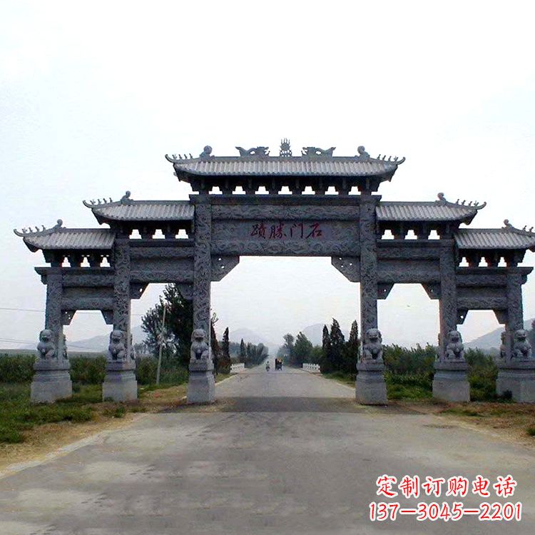 常州石门胜迹青石仿古石雕牌楼